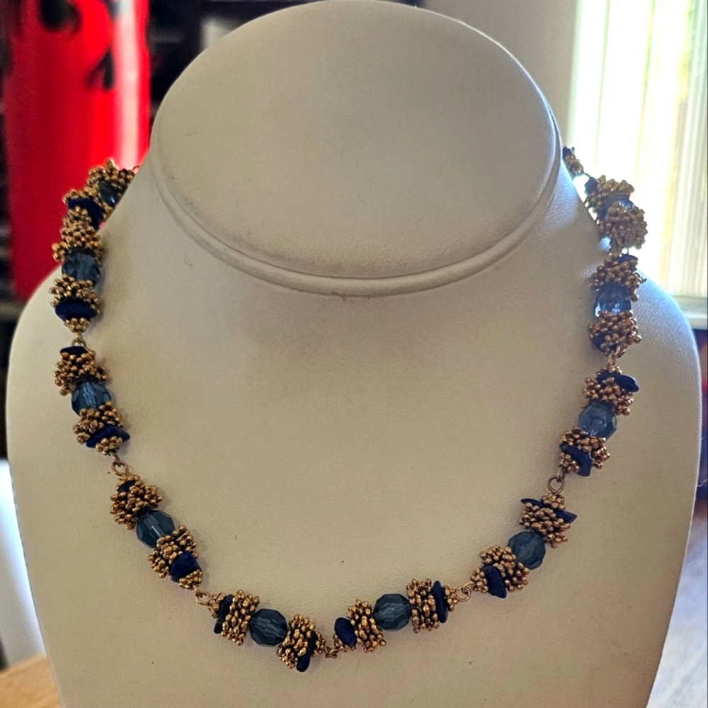 Vintage Handcrafted Crystal & Sapphire Choker Necklace with Unique Spacers.